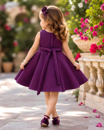 Elegant Floral Appliqué Purple Party Dress