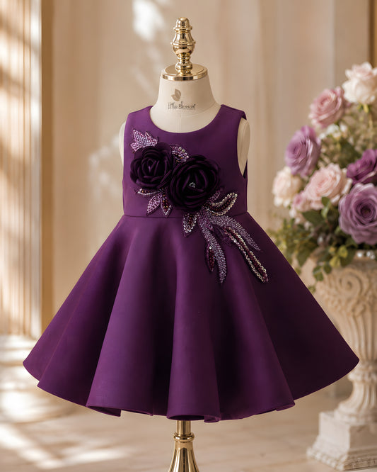 Elegant Floral Appliqué Purple Party Dress