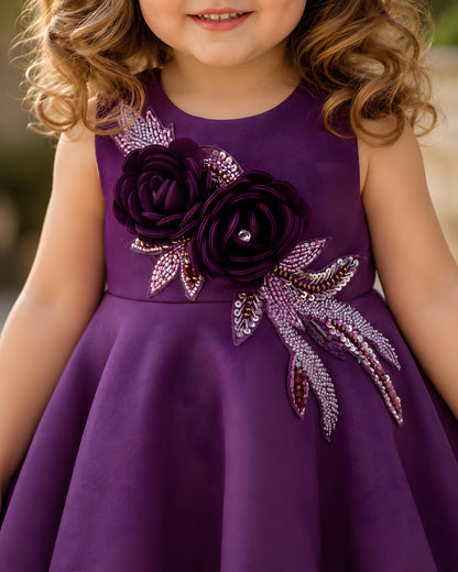 Elegant Floral Appliqué Purple Party Dress
