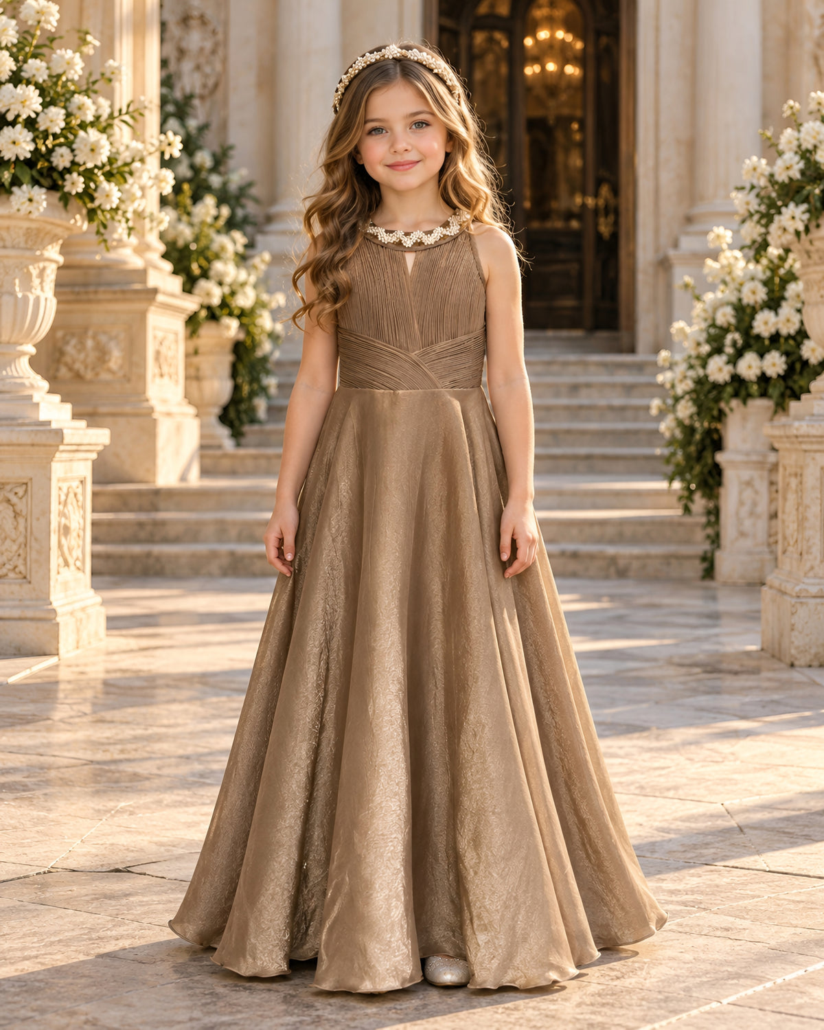 Champagne Gold Pleated Princess Gown