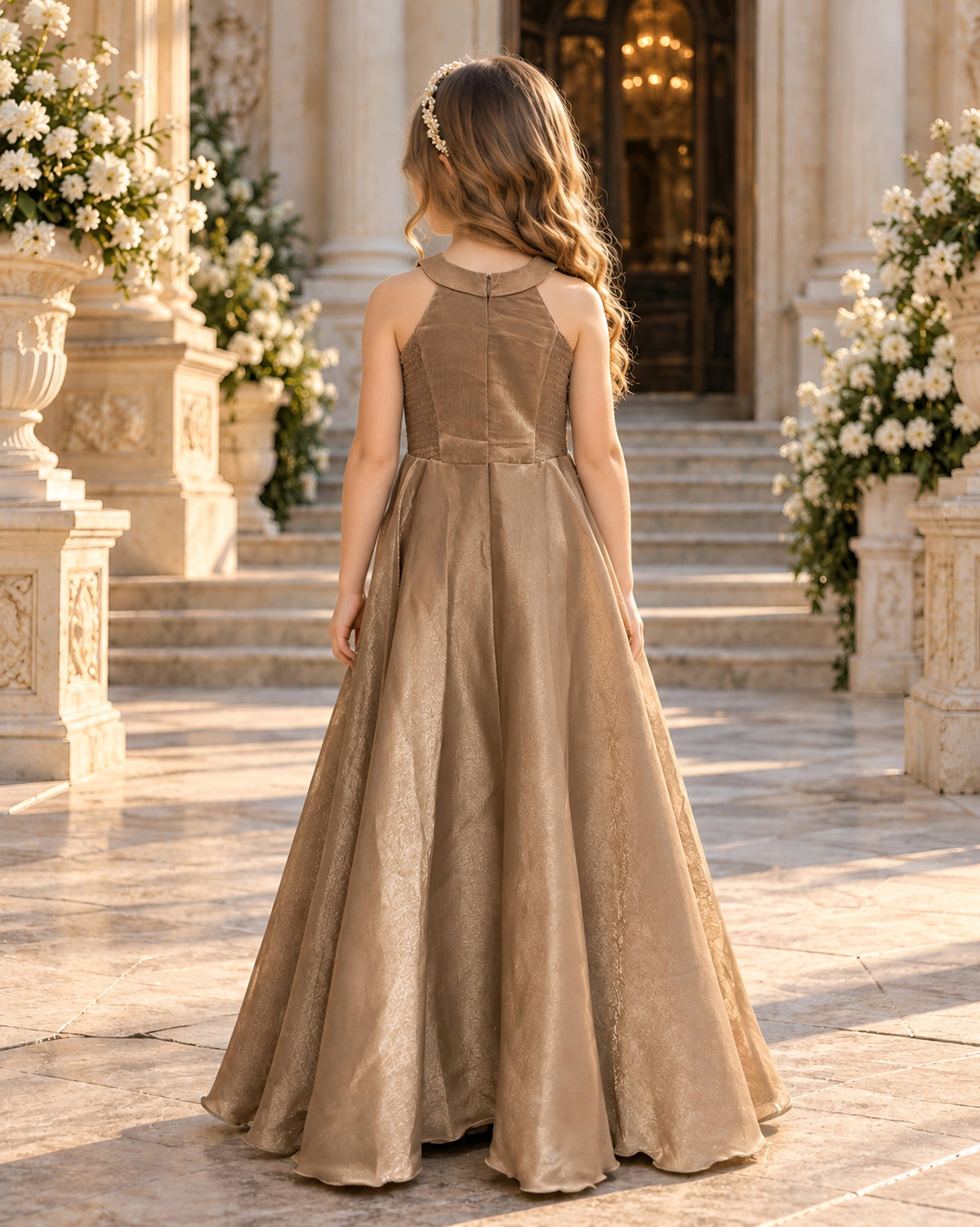 Champagne Gold Pleated Princess Gown