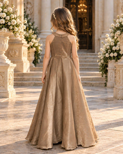Champagne Gold Pleated Princess Gown