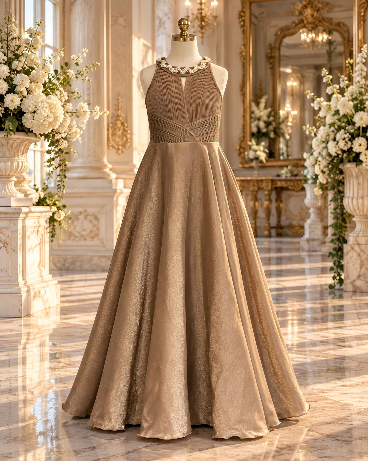 Champagne Gold Pleated Princess Gown