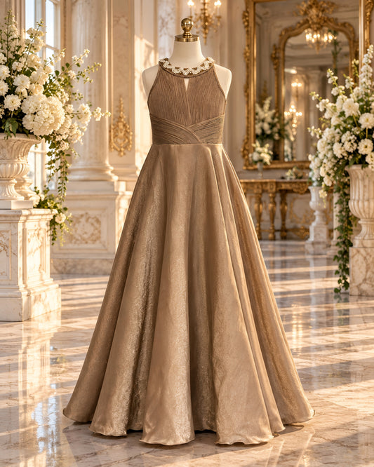 Champagne Gold Pleated Princess Gown