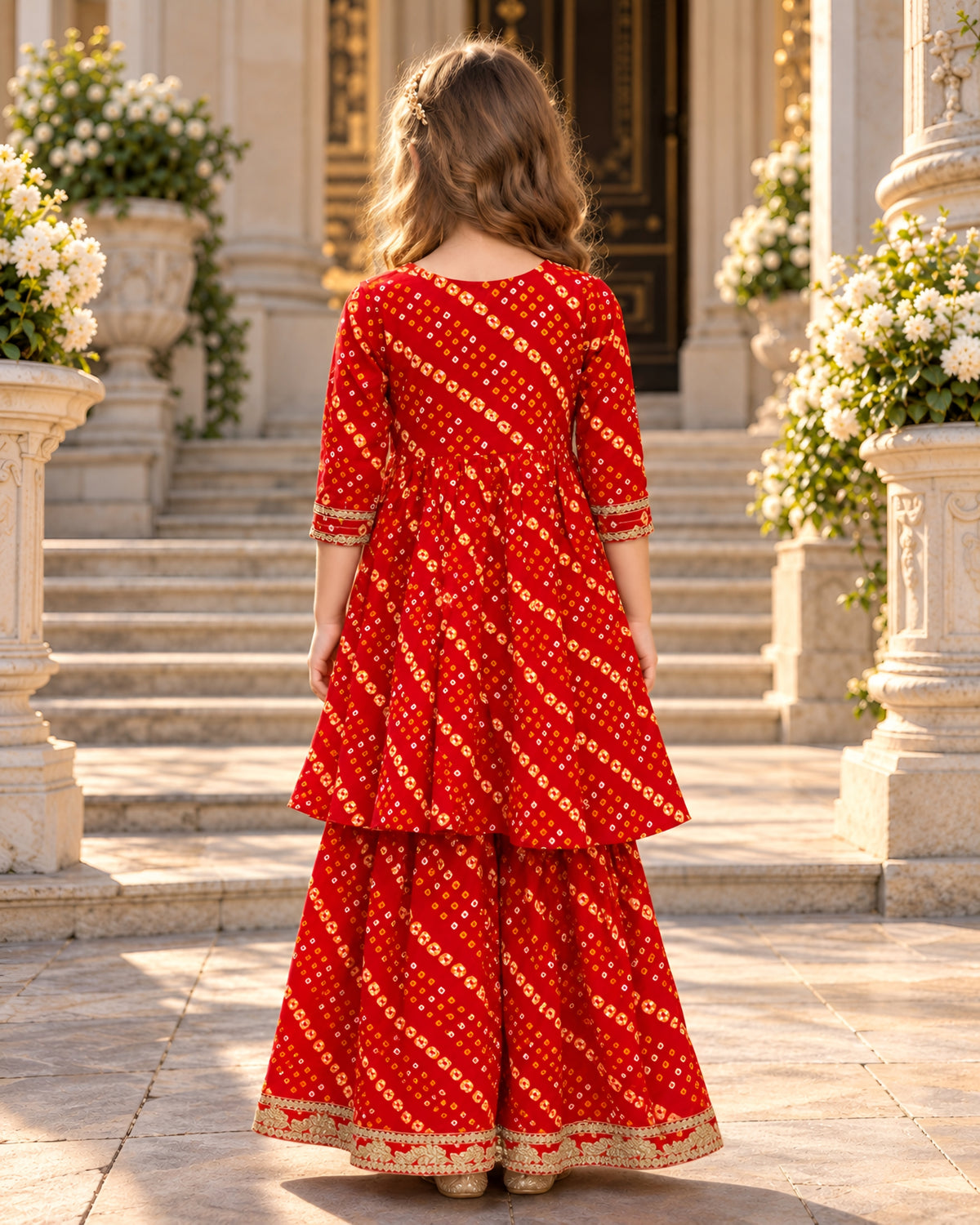 Crimson Royale Bandhani Anarkali Sharara Set