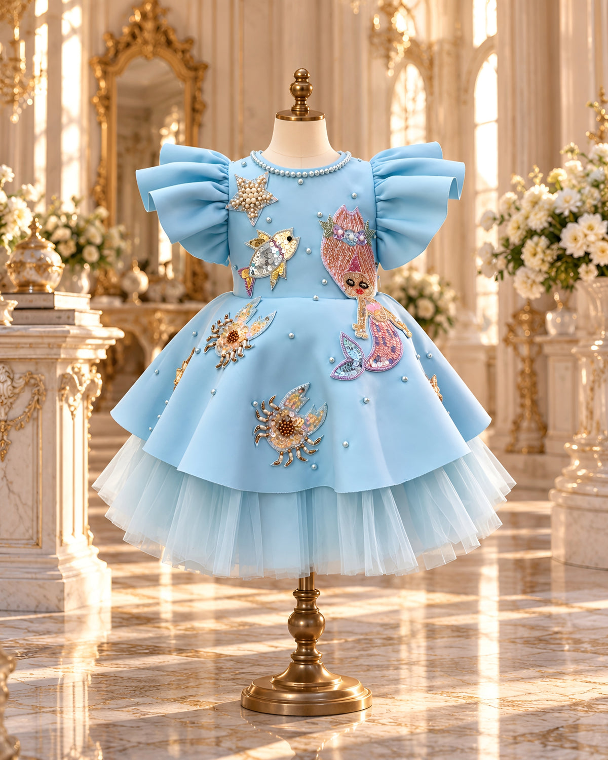 Elegant Embellished Blue Princess Dress