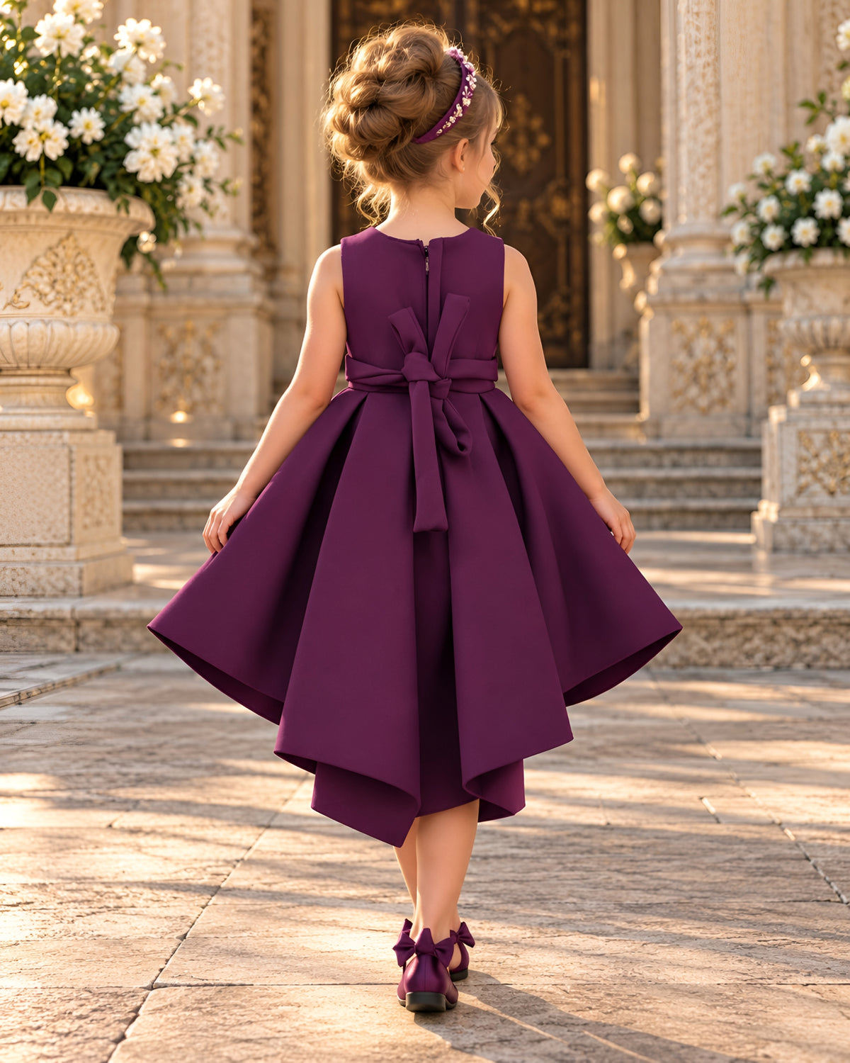 Elegant Wine Floral Embellished Party Dress