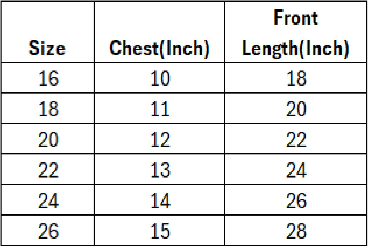 Size Chart - Inches