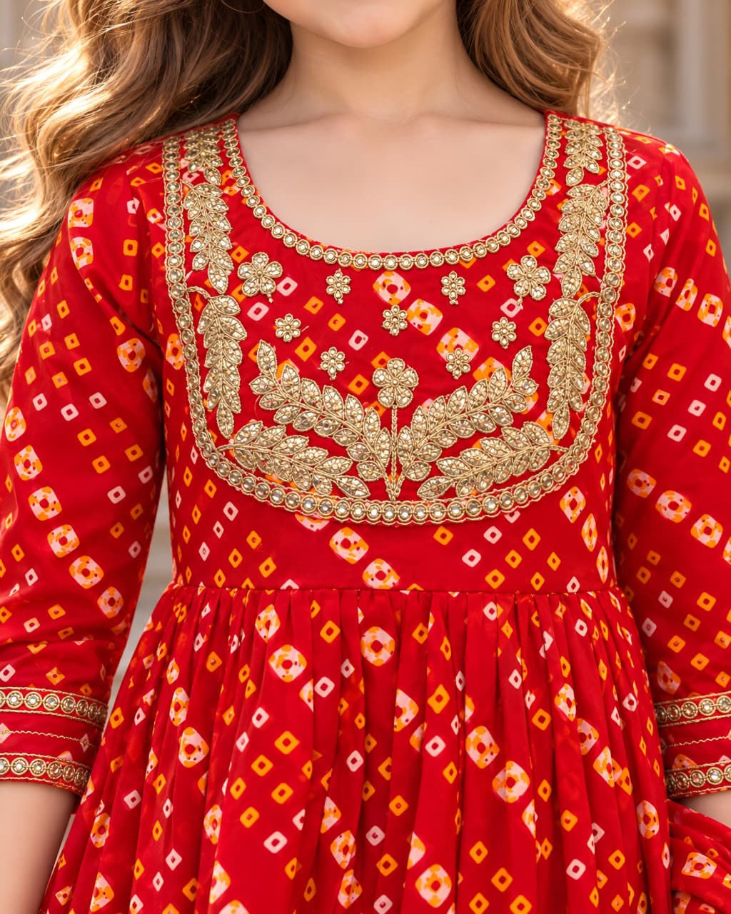Crimson Royale Bandhani Anarkali Sharara Set