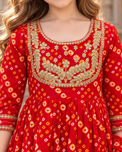 Crimson Royale Bandhani Anarkali Sharara Set