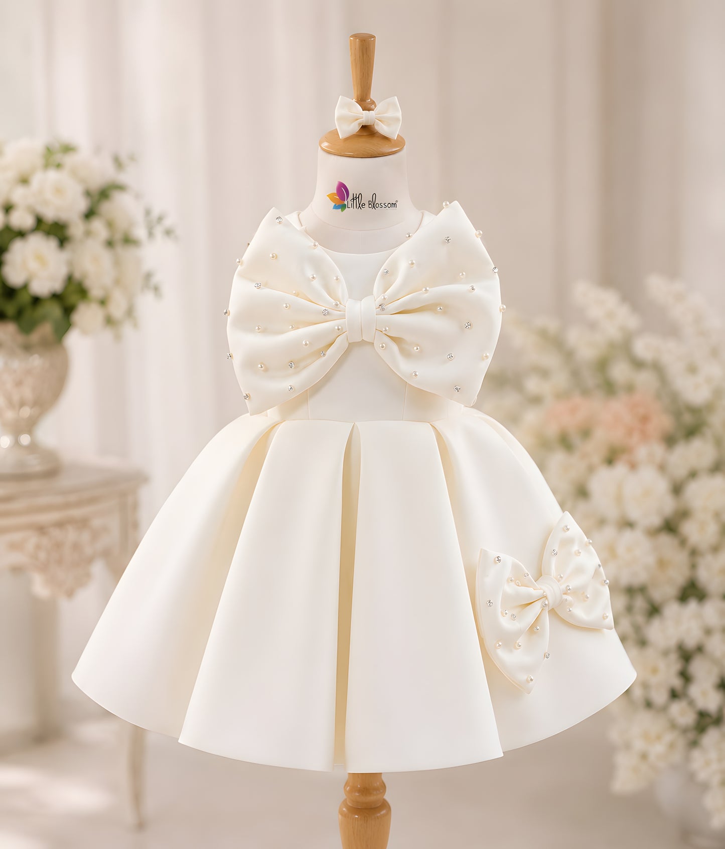 Elegant Oversized Bow White Flared Design Dress