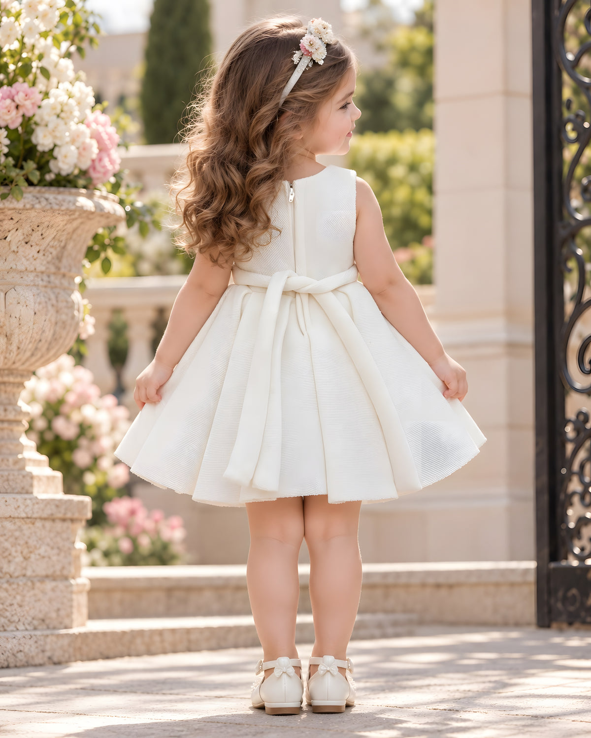 Elegant Floral Embroidered with 3D Flower Detailing White Party Dress