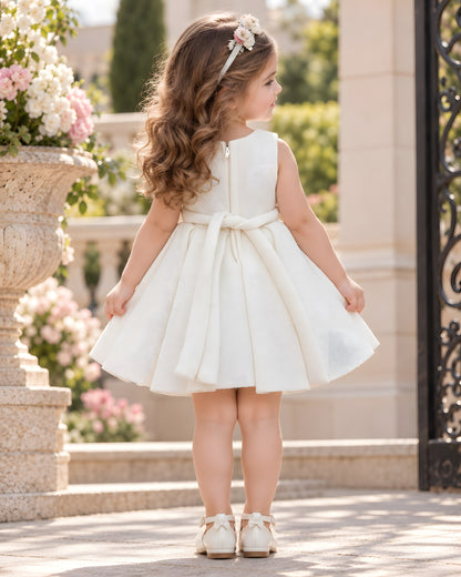Elegant Floral Embroidered with 3D Flower Detailing White Party Dress