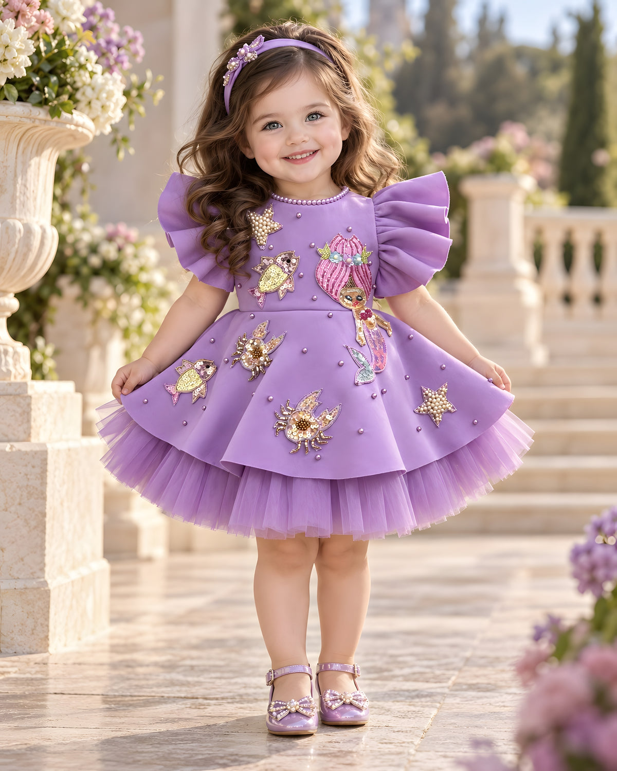 Elegant Mermaid & Star Embellished Purple Party Dress