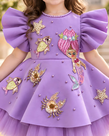 Elegant Mermaid & Star Embellished Purple Party Dress