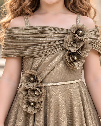 Beautiful Off shoulder Silhouette Party Beige Gown