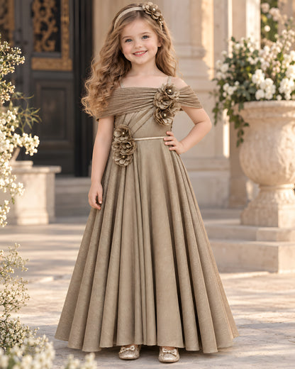 Beautiful Off shoulder Silhouette Party Beige Gown