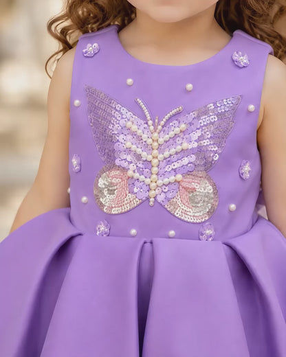 Charming Butterfly Embroidery Purple Flared Dress
