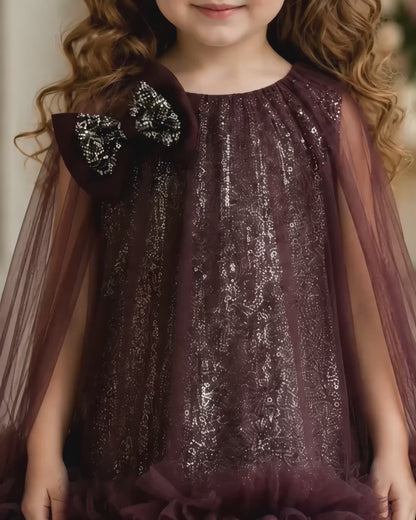 Elegant Coffee Dress Crafted With Soft Sequin Net Fabric