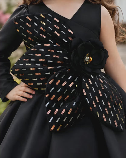 Elegant Satin Asymmetric Bow Black Dress