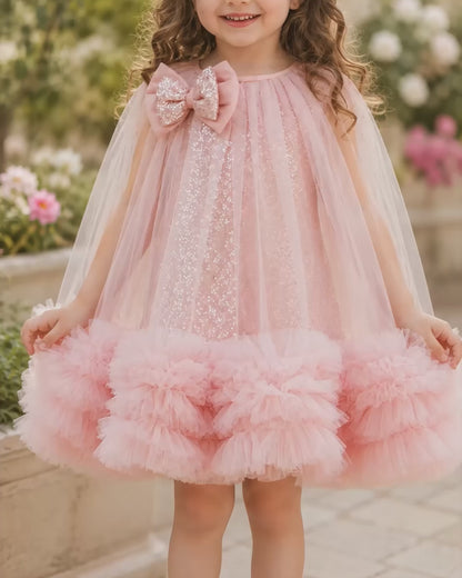 Elegant Peach Dress Crafted With Soft Sequin Net Fabric