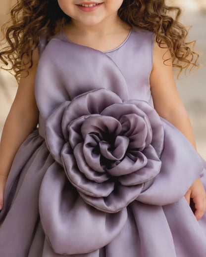Elegant 3D flower and Bubble Skirt Lavender Dress