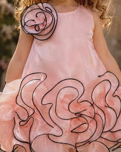 Elegant  A-line frock Floral Peach Dress