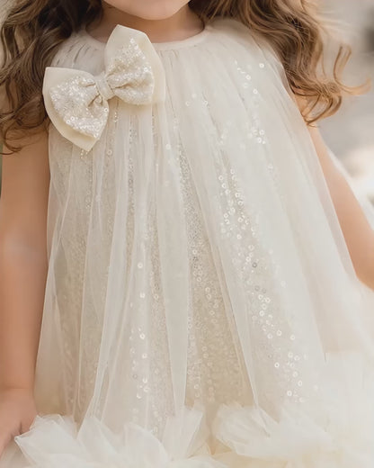 Elegant Cream Dress Crafted With Soft Sequin Net Fabric