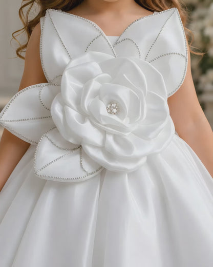 Elegant Satin Asymmetric Bow White Dress