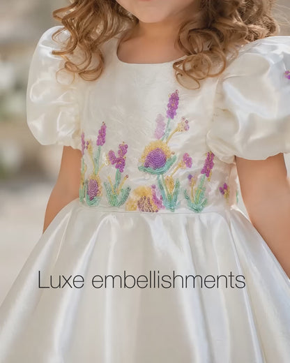 Beautiful Decorative Bow Cream Dress