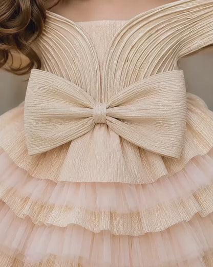 Charming Net Frills layered silhouette Peach Dress