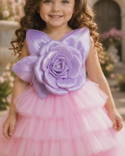 Beautiful Purple Dress With Tissue Flower Design